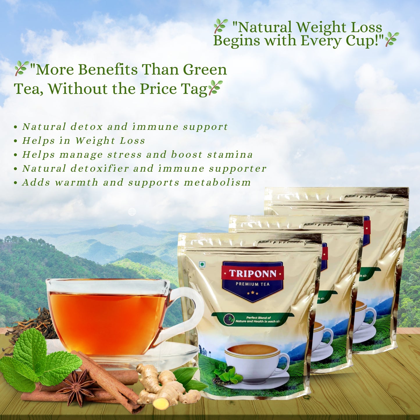TripOnn Premium Tea - GOLD 500 gm * 3 (Helps in Weight Loss)